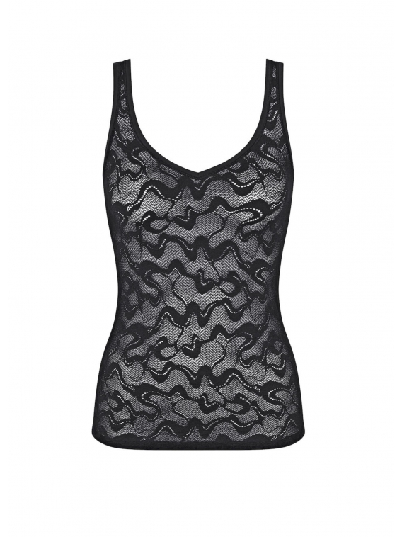 sloggi - GO ALLROUND LACE SHIRT 01 – czarna - koronkowa koszulka damska na ramiączka z dekoltem w literę V