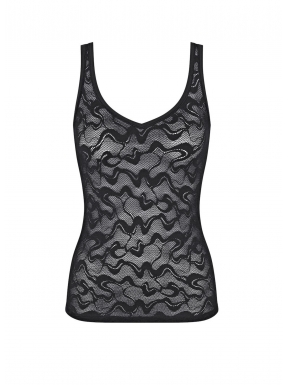 sloggi - GO ALLROUND LACE SHIRT 01 – czarna - koronkowa koszulka damska na ramiączka z dekoltem w literę V