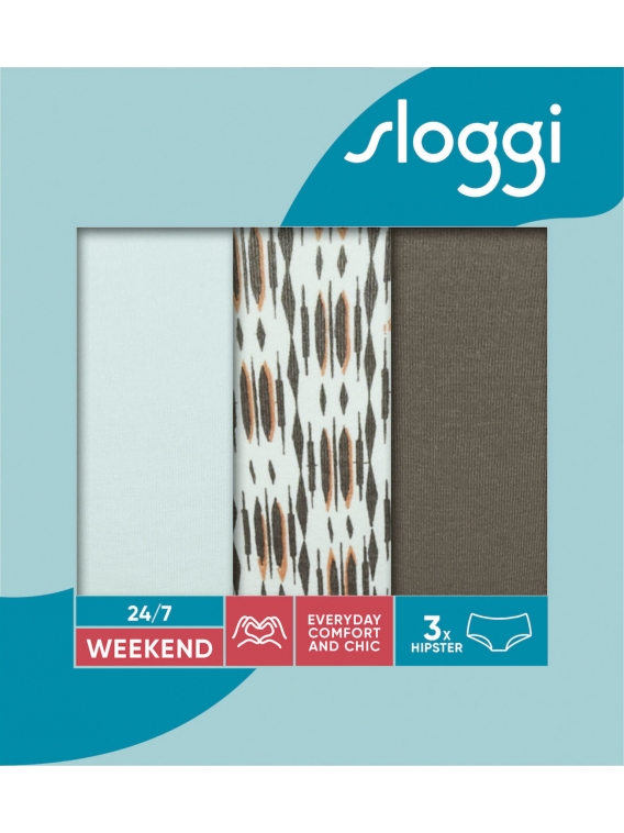 sloggi - 24/7 WEEKEND H HIPSTER C3P – błękit,khaki/mix - trójpak kolorowych, bawełnianych majtek 