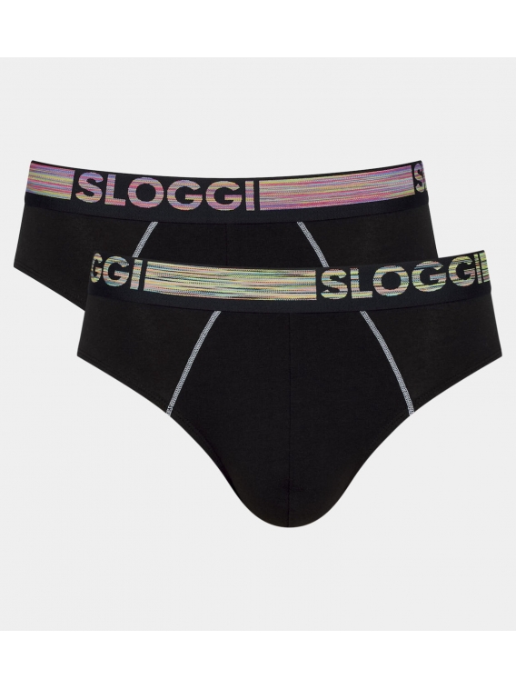 sloggi -  MEN GO ABC NATURAL MIDI 2P - czarne -  dwupak bawełnianych slipów z kolorową gumką