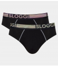 sloggi -  MEN GO ABC NATURAL MIDI 2P - czarne -  dwupak bawełnianych slipów z kolorową gumką